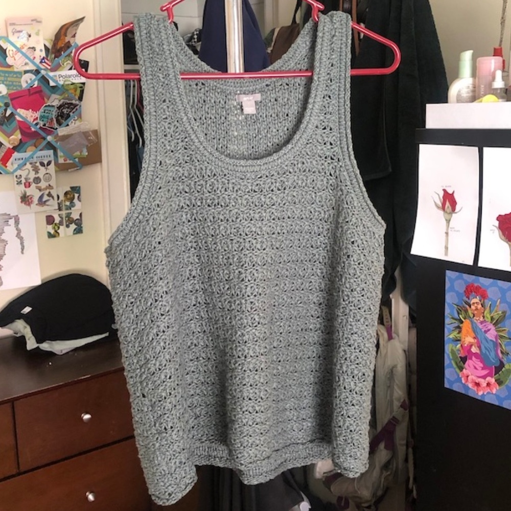 Aerie Teal Grey Knit Cropped Tank